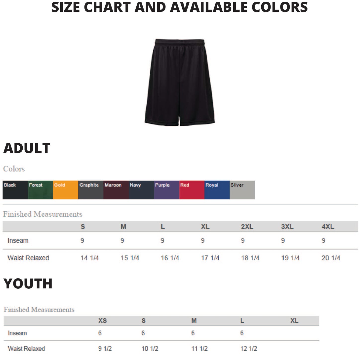 Practice Shorts - Adult Sizes